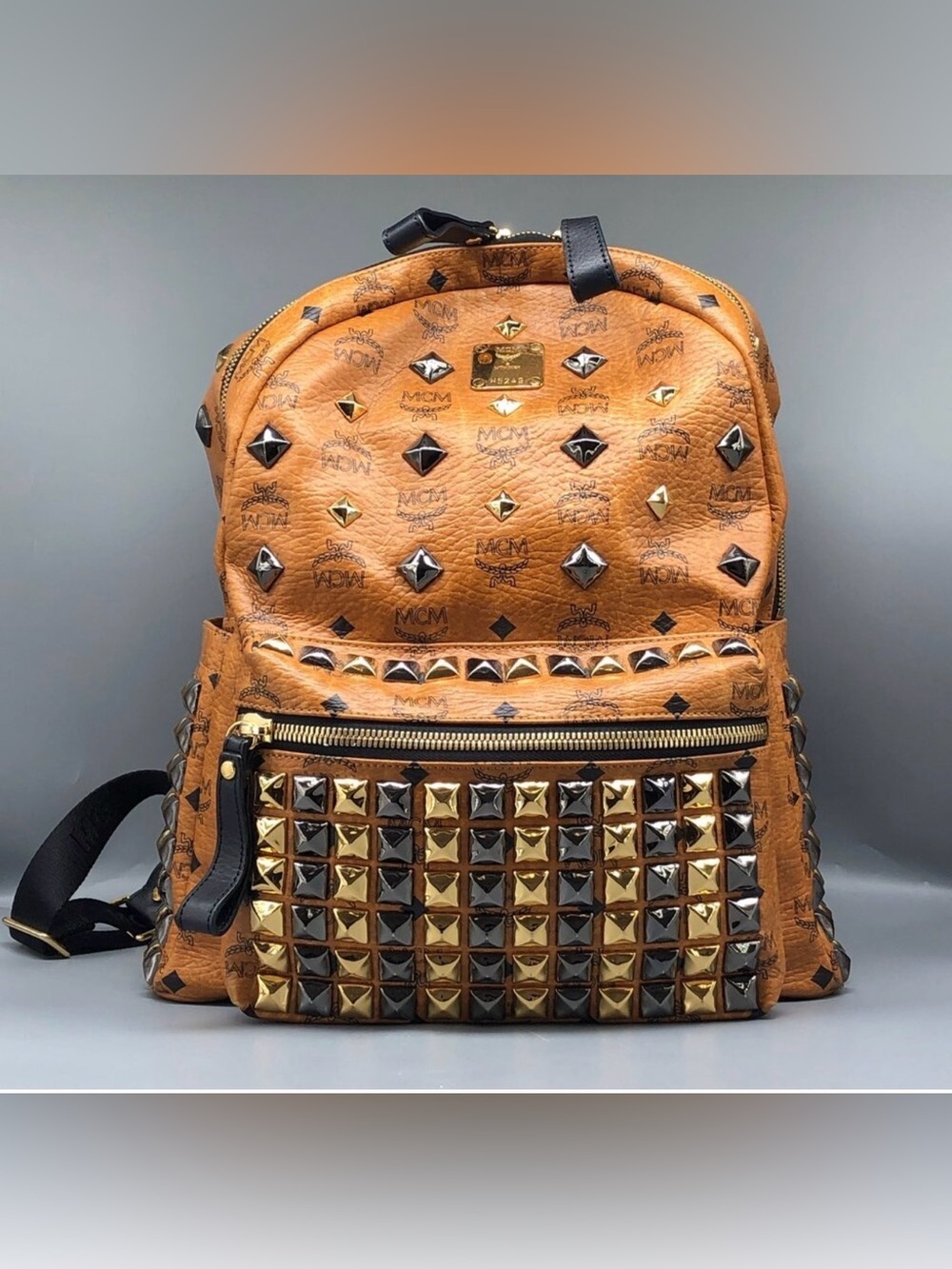 MCM Visetos Studded Tan Backpack Leather Rare Authentic